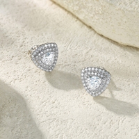 Boucles d'oreilles clous en argent sterling 925 avec moissanite taille triligne pour femme, double halo micro-pavé, moissanite triangulaire