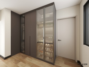 ตู้เสื้อผ้าหรูหราคุณภาพสูงแบบสั่งทำพิเศษ ตู้เสื้อผ้าแบบวอล์คอินทันสมัย วัสดุไม้เนื้อแข็งและประตูกระจก พร้อมตัวจัดระเบียบ - Product Image 2