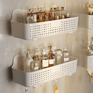 Wall Mounted Bathroom <b>Storage</b> Rack 3 Tier White Plastic Shelf With Hooks For Toilet And Shower Organization - Product Image 2
