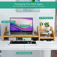 Support d'ordinateur portable en bambou pour bureau Support d'ordinateur portable réglable à 3 hauteurs avec étagère de rangement à 2 niveaux