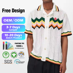 <span class=keywords><strong>Cardigan</strong></span> d'été à manches courtes pour hommes, polo boutonné 100% coton avec logo personnalisé, motif rayé, <span class=keywords><strong>maille</strong></span> fine en crochet - Product Image 5