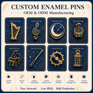 Badges de revers en métal émaillé dur personnalisés, plaqués or, motifs Musique Céleste, Harpe, Piano, Lune, Disque - Product Image 4