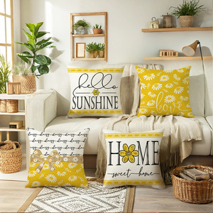 2025 printemps jaune marguerite fleur taie d'oreiller lin imprimé vacances maison salon canapé décoration taie d'oreiller housse de coussin