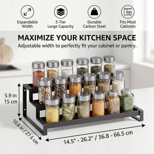 3-Tier Expandable Spice Rack <b>for</b> <b>Kitchen</b> Cabinet Metal Metal Display Shelves <b>for</b> Jars Bottles - Product Image 2