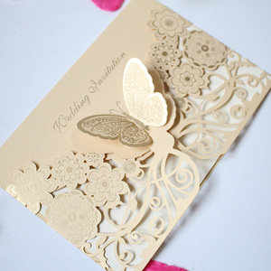 Invitations de mariage de style européen, cartes d'invitation créatives européennes avec découpe de papillon doré - Product Image 5