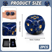 Ensemble de dés en pierre précieuse naturelle Lapis Lazuli majestueux, 16 mm, D6, 2 pièces, poli à la main, points dorés, bords arrondis, pour collection DND RPG, cadeaux