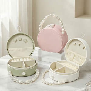 Boîte de rangement pour bijoux en cuir PU de qualité supérieure, multi-emplacements, pour bagues, colliers, boucles d'oreilles, bracelets, avec une poignée élégante - Product Image 5
