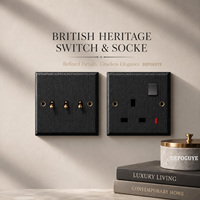 Interrupteur à bascule en laiton noir rétro britannique en bois massif pour la maison, hôtel, et gîte, avec prise UE, style industriel moderne