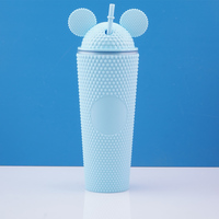 Cangkir tumbler plastik mickey akrilik anak-anak dinding ganda dengan tutup sedotan dengan tutup telinga ramah lingkungan botol mouse dapat digunakan kembali grosir