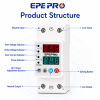Protecteur de tension et de courant réglable EPEPRO 2P 100-450V, dispositif de protection contre les surtensions, les sous-tensions et les surintensités avec reconnexion automatique