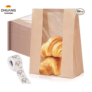 Sacs à pain en papier <span class=keywords><strong>kraft</strong></span> avec fenêtre et <span class=keywords><strong>étiquettes</strong></span> métalliques pour pain au levain et produits de boulangerie, sacs à pain personnalisés en papier <span class=keywords><strong>kraft</strong></span> - Product Image 1