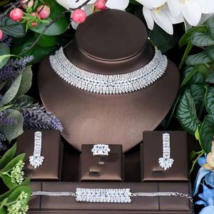 HIBRIDE, conjunto de joyería de boda de Zirconia cúbica AAA brillante único, Color blanco, África, lujo, nupcial, 4 Uds., conjuntos de vestido de Festival, - Product Image 2