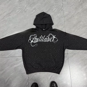 Özel Tasarım Rhinestone Kapüşonlu Sweatshirt DTG Baskı %100 Pamuk Tam Fermuarlı Kısaltılmış Ham Kenarlı Kapüşonlu Sweatshirtler Fermuarlı Serigrafi Baskılı Sweatshirt Fransız Havlusu Kumaş - Product Image 1