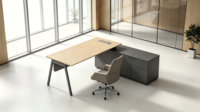 Estación de Trabajo Ejecutiva Moderna con Gabinete de Almacenamiento Lateral, Escritorio de Oficina en Forma de L para Muebles de Espacio de Trabajo Corporativo