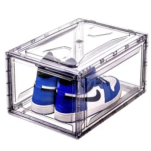 Boîte de rangement de chaussures magnétique en plastique Transparent Drop Front Open Sneaker Organisateur Bacs Affichage Organisateur Boîte à chaussures