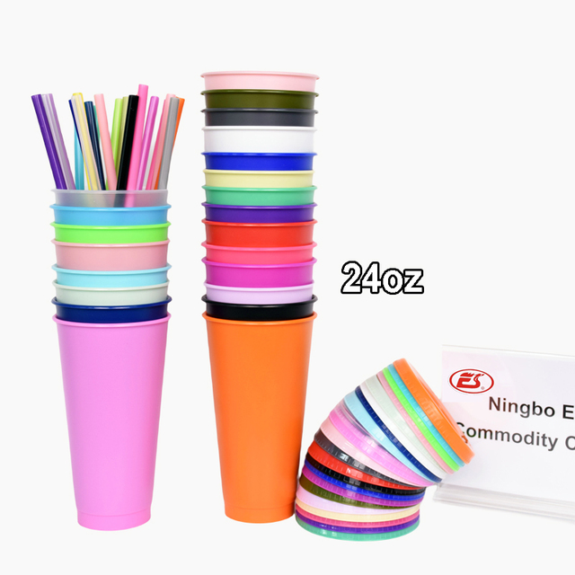 New 24oz Cold Coffee Tumbler Plastic Cup With Lid and Straw 24 Oz Reusable Drinking Cup 710ml Party Cup Bpa Free