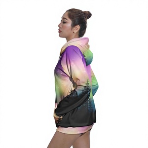 Sweat-shirt à capuche surdimensionné pour femme, imprimé forêt arc-en-ciel, manches longues, tricoté, respirant, vêtements d'automne - Product Image 2