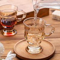 Ventes en gros de tasses à café en verre vintage créatives, tasses à thé en verre gaufré, tasses à thé en verre de luxe avec poignée