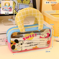 Jolie trousse à crayons transparente en PVC avec poignée, grande capacité, sac à cosmétiques, pochette de rangement étanche pour papeterie
