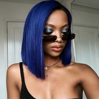 Perruque Bob Lace Front en Cheveux Humains Bleus Pré-Pluckée avec Cheveux de Bébé Naturels pour le Marché Canadien et Américain