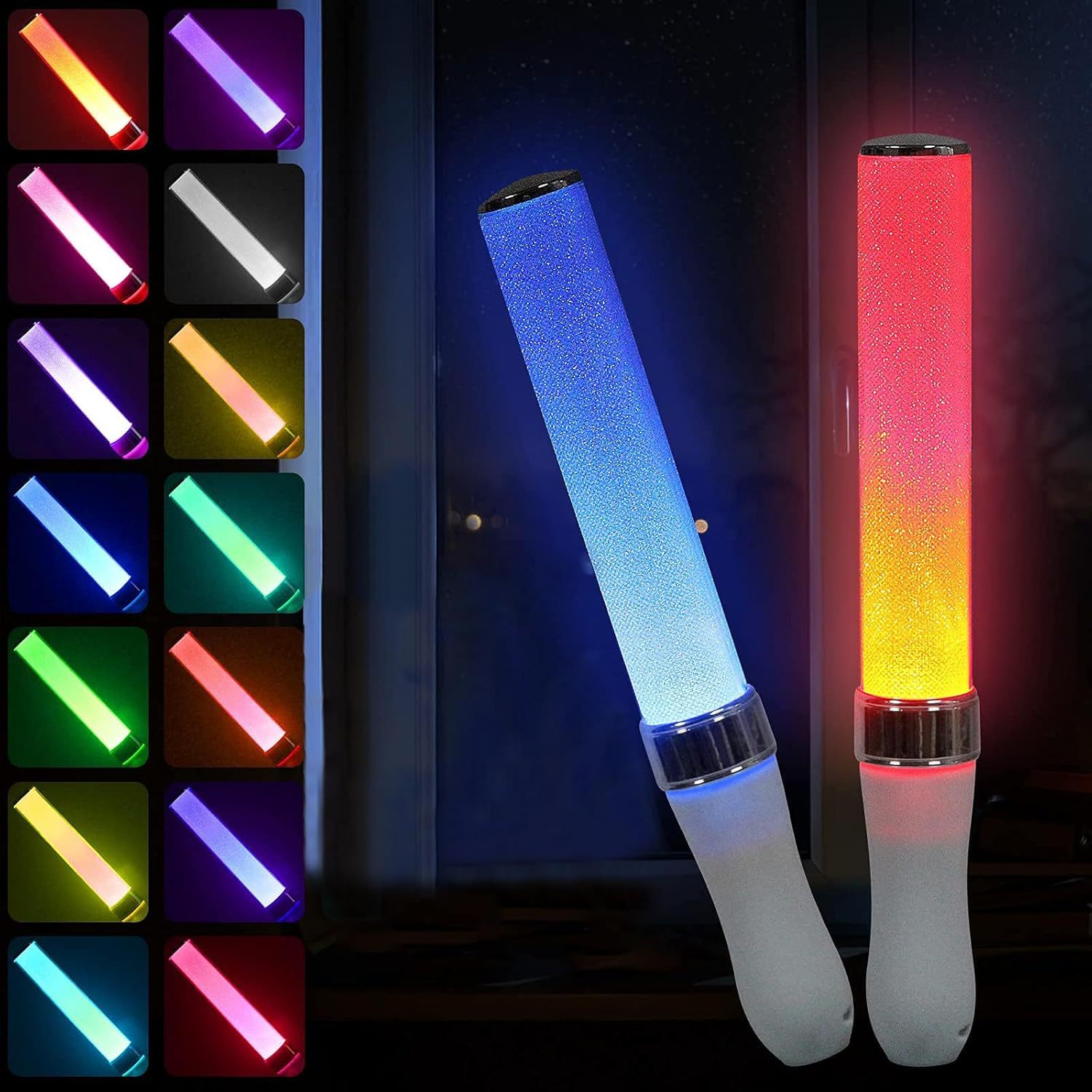 Reusable LED Glow Sticks with 15 Multicolor, Manual and Automatic Mode, Battery Powered LED Sticks, Concert Glow Sticks