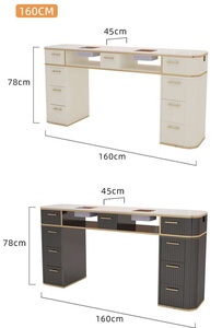 Table de manucure multifonctionnelle de luxe, design blanc et or, avec chaises, table à ongles avec aspirateur - Product Image 5