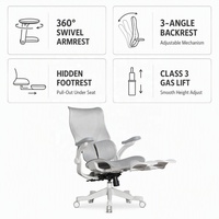 Chaise de bureau ergonomique moderne populaire à dossier haut, pivotante à 360 degrés, avec accoudoirs et repose-pieds, vérin à gaz classe 3, pour salle à manger