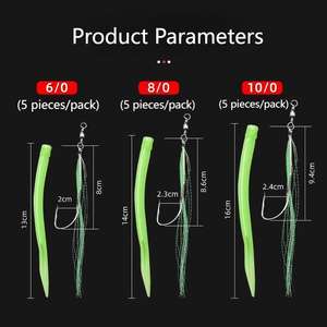 OEM 5 pièces Hameçon <span class=keywords><strong>de</strong></span> pêche en tube pour morue et anguille, Hameçon offset à ardillon, Hameçon à poulpe, Émerillon rotatif, Monture à plumes filetées pour la pêche en <span class=keywords><strong>mer</strong></span> - Product Image 6