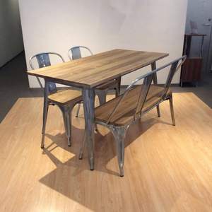 طاولة طعام عتيقة الطراز، طاولة بار نحاسية عتيقة، طاولة بار صناعية للمقاهي والمطاعم مع سطح من الخشب الصلب - Product Image 5