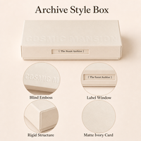 Boîte cadeau de parfum personnalisée avec fenêtre, étiquette d'archives, gaufrage, carton ivoire, doublure noire, logo personnalisé, OEM