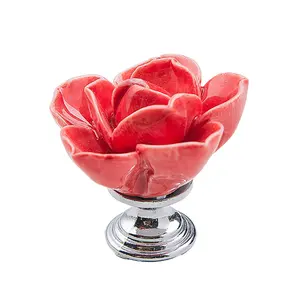 1pcs Poignées de porte Rose Fleur Céramique Base en alliage Tiroir de cuisine Poignées de tiroir d'armoire Boutons de tiroir d'armoire Quincaillerie de meuble