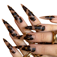 Faux ongles longs, pointus et larges, couleur nude, à presser, motif floral peint à la main, vente chaude, amovibles, pour usage quotidien féminin