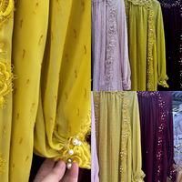 Robe Kaftan Modeste en Chiffon de Dubaï, Fabrication OEM, Robe Longue Maxi Romantique à Manches Longues avec Dentelle Rose 3D et Perles, Tenue de Cérémonie pour Invitée de Mariage ou de l'Aïd