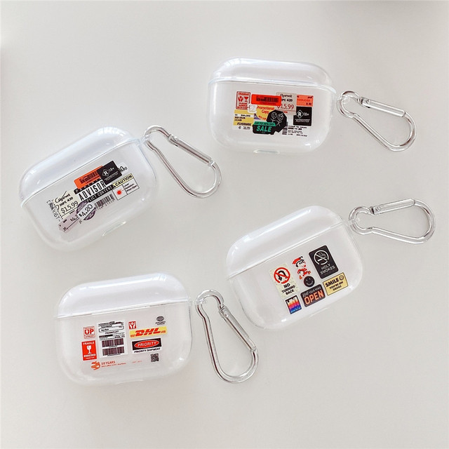 Popular Creative Label Design Transparent Soft TPU Anti-fall Earphone Case for Airpods Pro 3 Case
