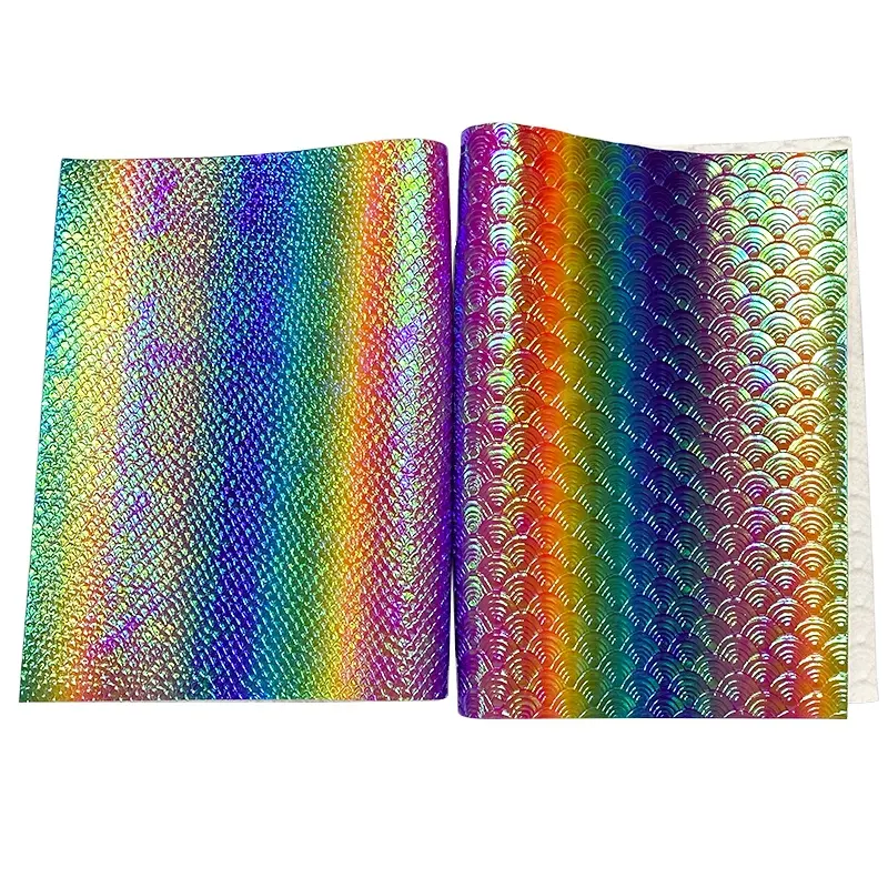 Nieuwe Design Mode Regenboog Iriserende Holografische Pu Faux Lederen Stof Voor Het Maken Van Dames Handtassen Pu Leer/Strikken/Riemen