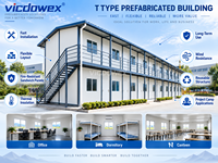 VICDOWEX Bâtiment préfabriqué de luxe en forme de T, isolation thermique, conception ignifuge pour bureaux de projets et personnel à long terme