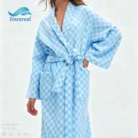 Peignoir en coton 100% super doux et chaud, teint en fil, à carreaux, design en damier
