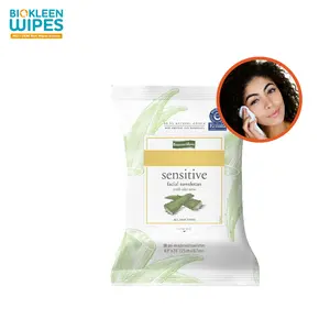 Biokleen Factory Supplier 25 Count Unscented Soft Cotton Rinse-Free Makeup Remover Facial Wipes With Display Box