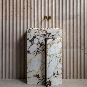 Meuble-lavabo moderne en marbre Calacatta Viola d'<span class=keywords><strong>Italie</strong></span>, unité complète pour hôtel et villa, décoration de salle de bain - Product Image 3