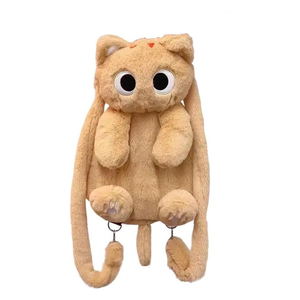 Sac à dos mignon avec broderie de membres gros yeux Mini queue dessin animé <span class=keywords><strong>Orange</strong></span> chat filles sac avec deux sangles doux au toucher en forme de chat en peluche - Product Image 1