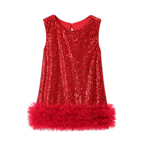 Vestido de <span class=keywords><strong>Princesa</strong></span> Rojo sin Mangas con Lentejuelas Estampadas hasta la Rodilla para Fiestas de Verano, Ropa para Niñas al por Mayor - Product Image 1