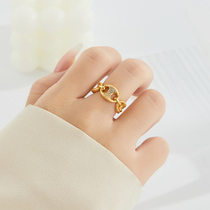 My Muyu Luxury Gold Brushed Pig Nose Chain Ring Open Design Micro Pave Adjustable Party Jewelry - Product Image 2