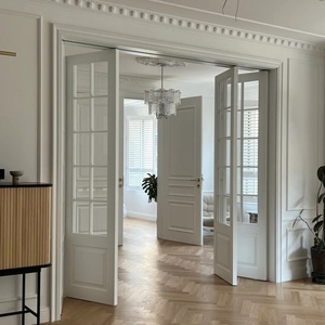 Puerta Plegable Retro de Vidrio Acanalado con Rejilla Francesa Simple de Aleación de Aluminio, Color Blanco Horneado, Diseño Gráfico Doble para Dormitorio, Apartamento, Villa - Product Image 2