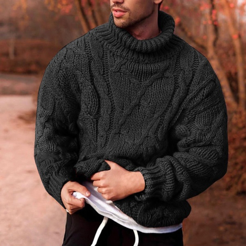 Wholesale turtle neck men's european american style solid color pullover knit sweaters for men