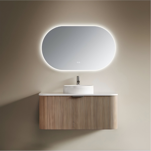 Mueble de Baño de Lujo Ovalado, Montado en la Pared, con Rejilla Curva de Roble, con Lavabo de Cerámica y Placa de <span class=keywords><strong>Roca</strong></span> - Product Image 2