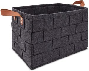 Light Grey Foldable Felt <b>Storage</b> <b>Box</b> <b>with</b> Leather Handles for Clothes-without <b>Lid</b> - Product Image 3