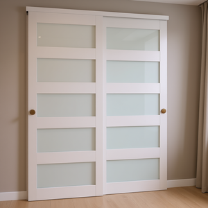 Porte de placard coulissante 60x80 pouces, 5 vitres givrées, bois massif, étanche, design contemporain pour intérieur - Product Image 3