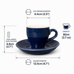 Set <span class=keywords><strong>di</strong></span> Tazze e Piattini per Espresso da 80ml con Logo Personalizzato, Tazza da Caffè in Porcellana Blu Scuro per Caffetterie, Certificata FDA - Product Image 4
