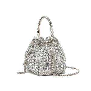 New Fashionable Women's Diamond-Encrusted Crossbody Chain Bucket <b>Bag</b> Geometric Stone Evening Clutch Handbag Polyester Lining - Product Image 2