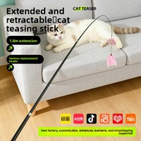 Longue baguette télescopique en plastique de 18 cm pour chat, avec plumes, poisson, souris, jouet interactif pour divertir les chats, Yiwu